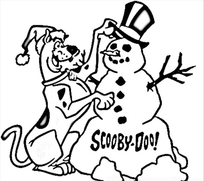 Scooby and the snowman coloring page